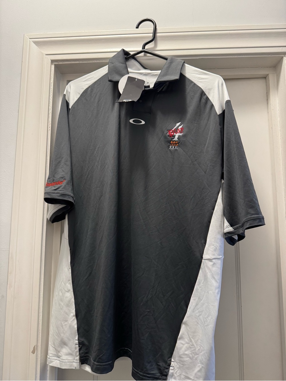 Oakley Gray & White Men’s Athletic Polo with Embroidered Logo